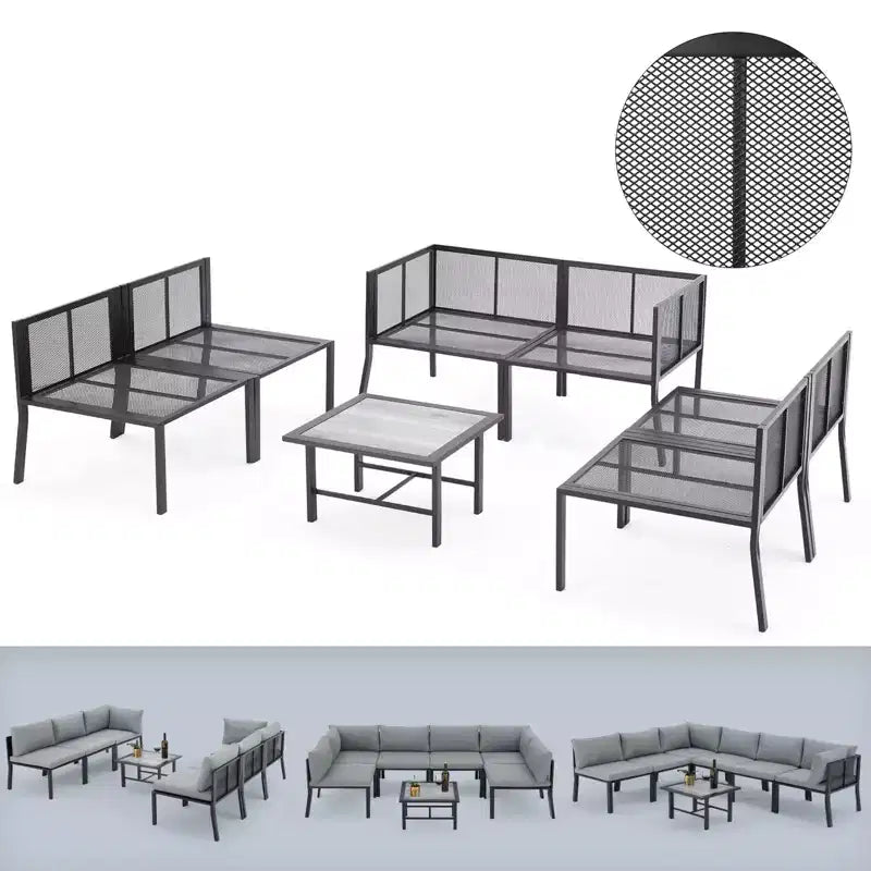 Mondawe - Ensemble de mobilier d'extérieur 7 pièces en métal, canapé d'angle de patio, salon de jardin