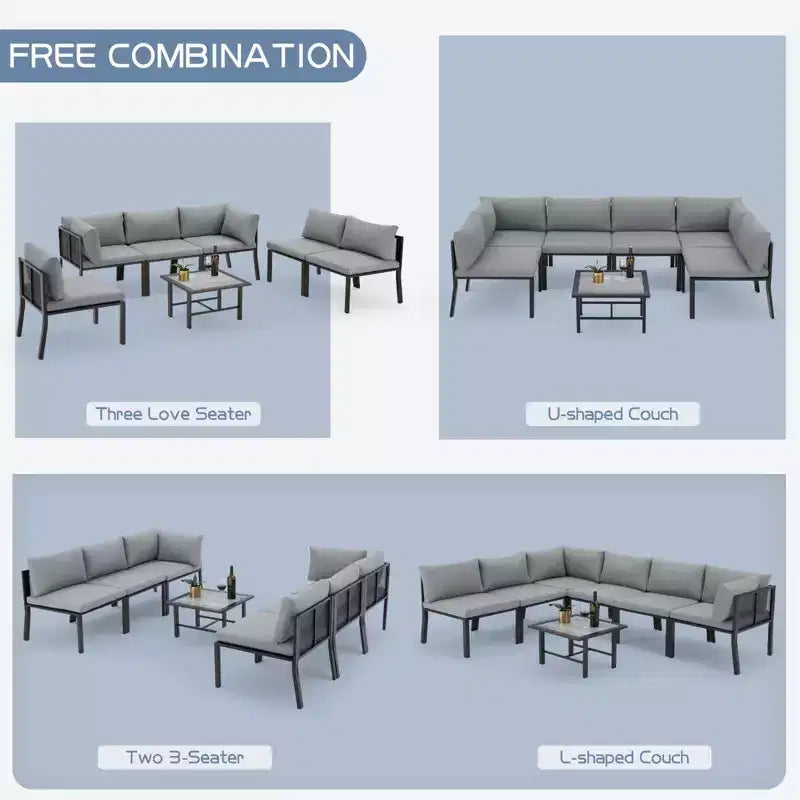 Mondawe - Ensemble de mobilier d'extérieur 7 pièces en métal, canapé d'angle de patio, salon de jardin