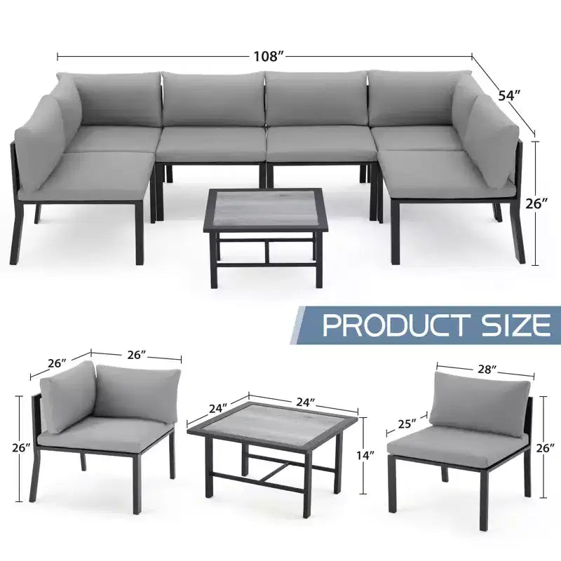 Mondawe - Ensemble de mobilier d'extérieur 7 pièces en métal, canapé d'angle de patio, salon de jardin