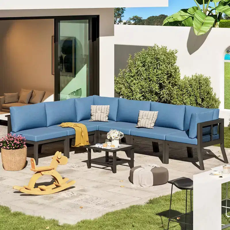 Mondawe - Ensemble de mobilier d'extérieur 7 pièces en métal, canapé d'angle de patio, salon de jardin