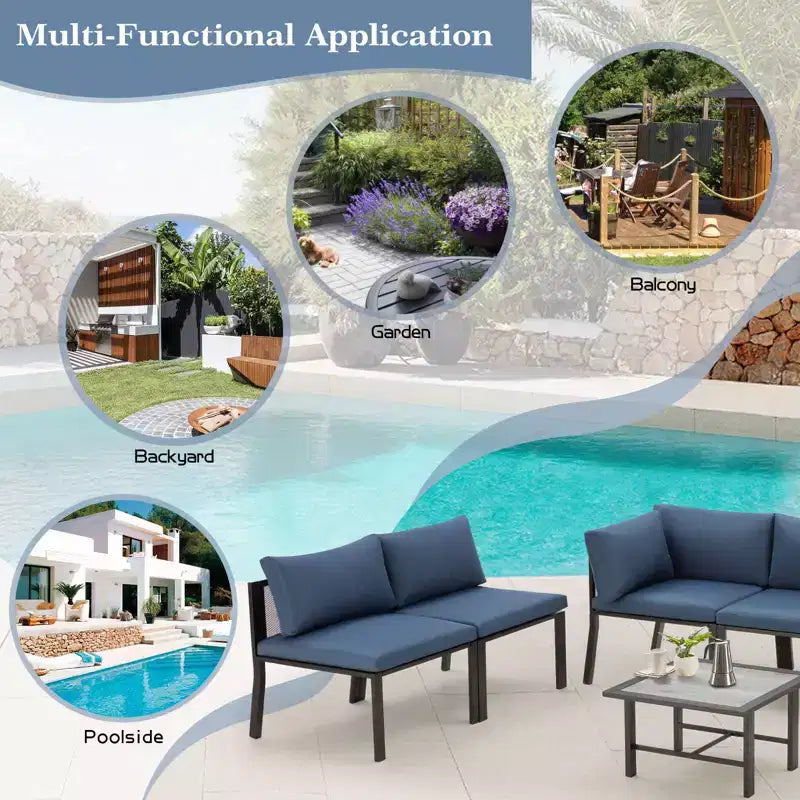 Mondawe - Ensemble de mobilier d'extérieur 7 pièces en métal, canapé d'angle de patio, salon de jardin