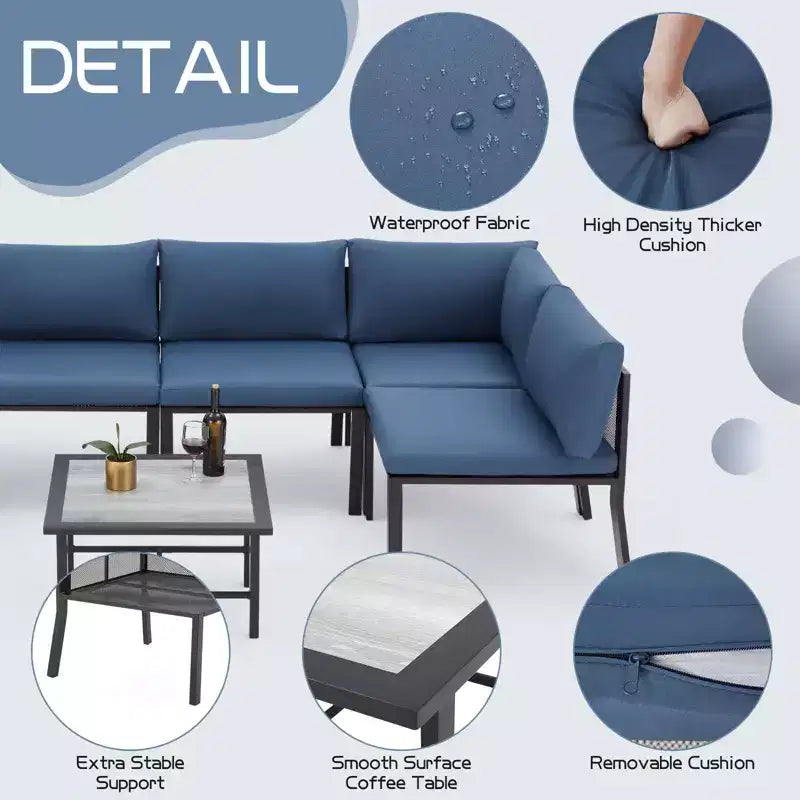 Mondawe - Ensemble de mobilier d'extérieur 7 pièces en métal, canapé d'angle de patio, salon de jardin