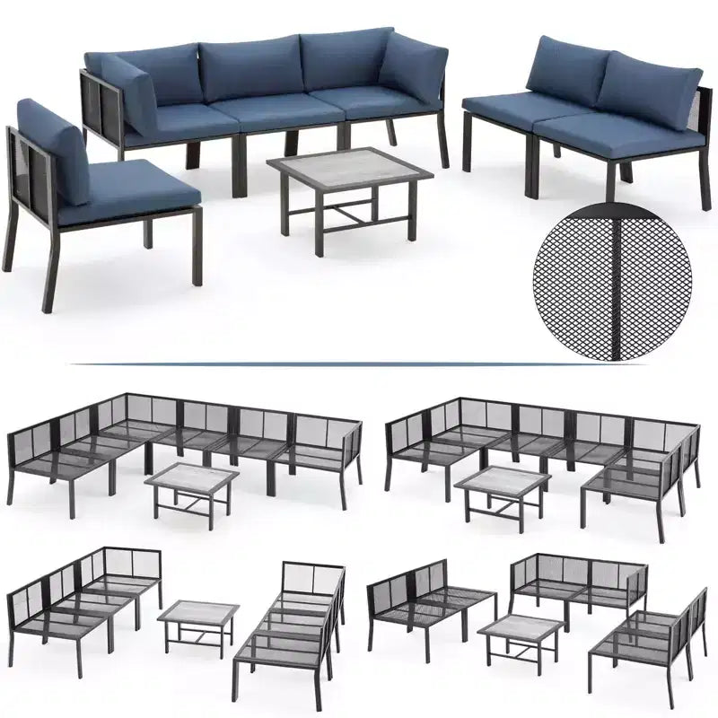 Mondawe - Ensemble de mobilier d'extérieur 7 pièces en métal, canapé d'angle de patio, salon de jardin