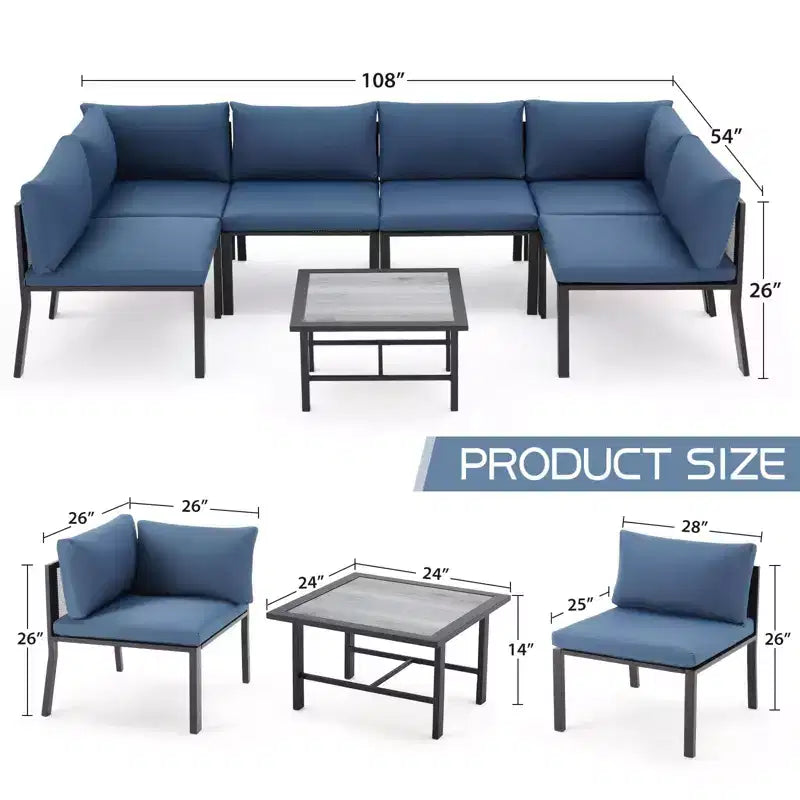 Mondawe - Ensemble de mobilier d'extérieur 7 pièces en métal, canapé d'angle de patio, salon de jardin