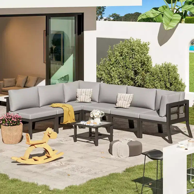 Mondawe - Ensemble de mobilier d'extérieur 7 pièces en métal, canapé d'angle de patio, salon de jardin