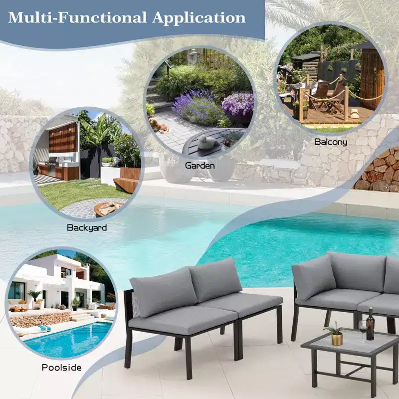 Mondawe - Ensemble de mobilier d'extérieur 7 pièces en métal, canapé d'angle de patio, salon de jardin