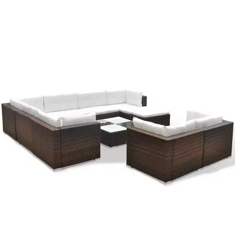 vidaXL Salon de jardin 10 pièces avec coussins en résine tressée marron