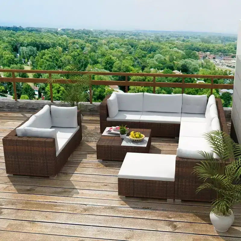 vidaXL Salon de jardin 10 pièces avec coussins en résine tressée marron