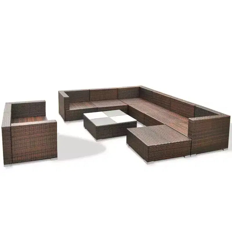 vidaXL Salon de jardin 10 pièces avec coussins en résine tressée marron