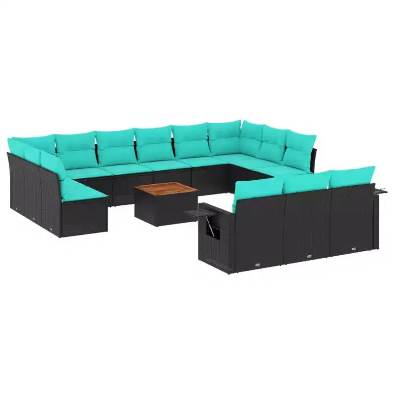 vidaXL 14 Piece Patio Sofa Set with Cushions Black Poly Rattan