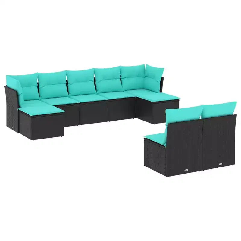 vidaXL 9 Piece Patio Sofa Set with Cushions Black Poly Rattan