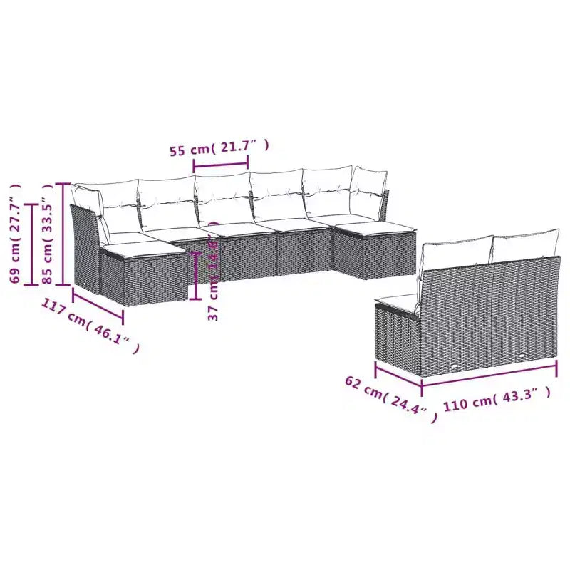 vidaXL Salon de jardin 9 pcs avec coussins résine tressée noir