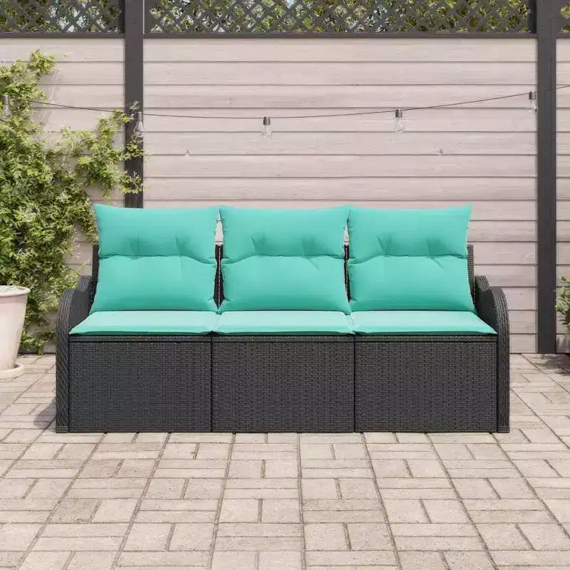 vidaXL Salon de jardin avec coussins 3 pcs Résine tressée noire