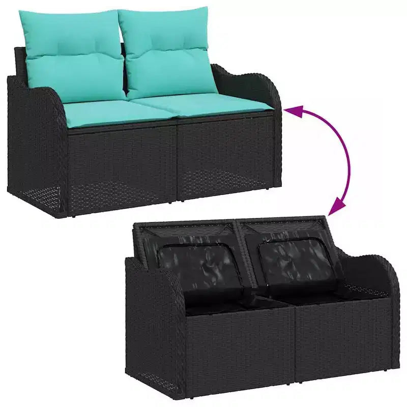 vidaXL Salon de jardin avec coussins 3 pcs Résine tressée noire