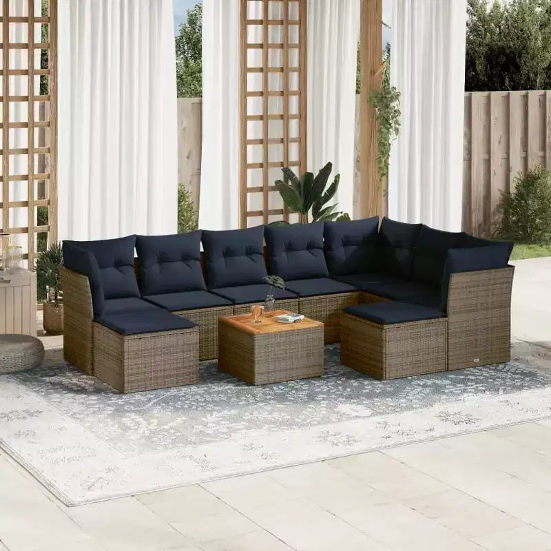 vidaXL Salon de jardin 10 pcs avec coussins résine tressée noir