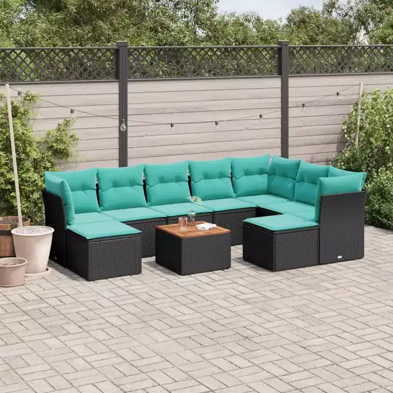 vidaXL Salon de jardin 10 pcs avec coussins résine tressée noir