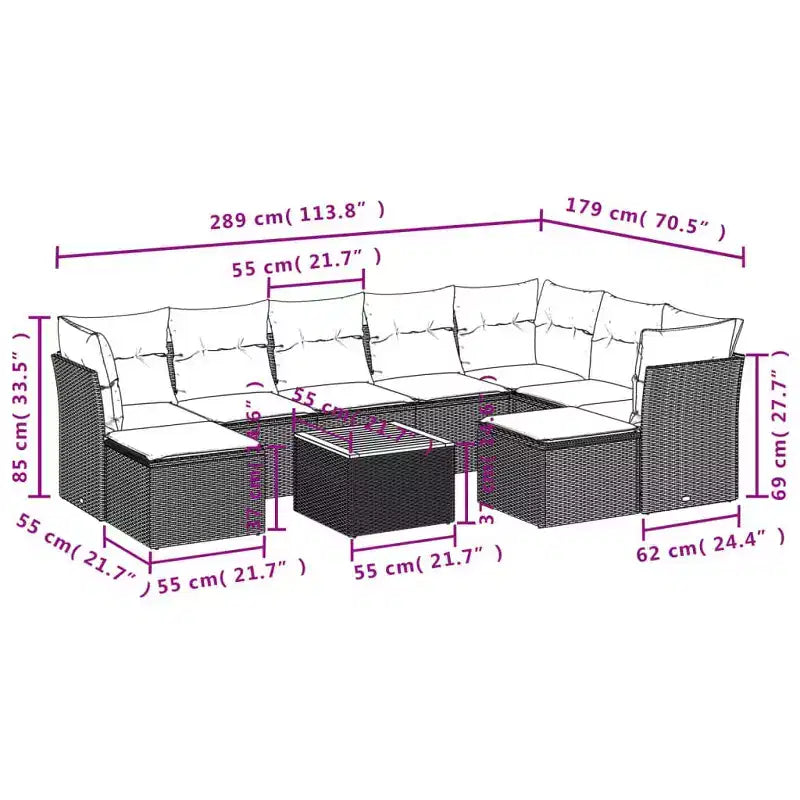 vidaXL Salon de jardin 10 pcs avec coussins résine tressée noir