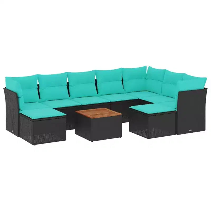 vidaXL 10 Piece Patio Sofa Set with Cushions Black Poly Rattan
