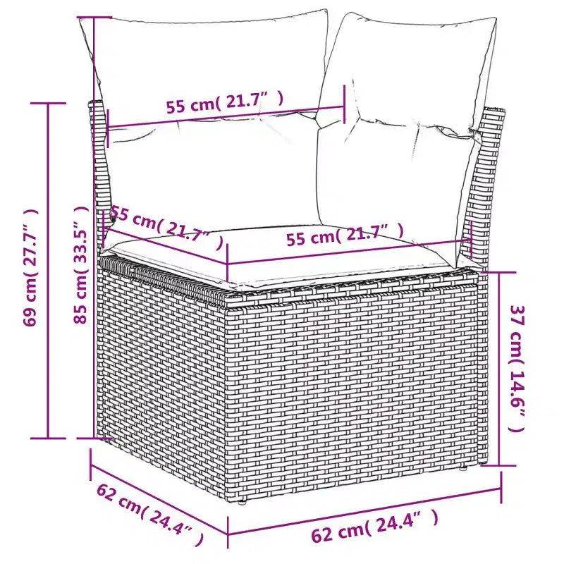 vidaXL Salon de jardin 9 pièces avec coussins Gris Résine tressée