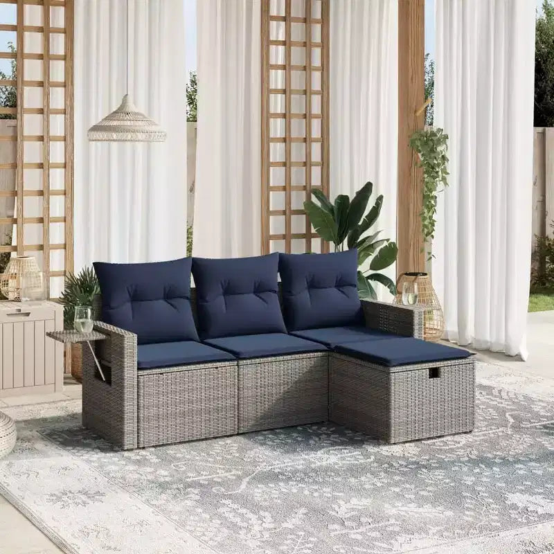 vidaXL Salon de jardin 4 pièces en résine tressée avec coussins