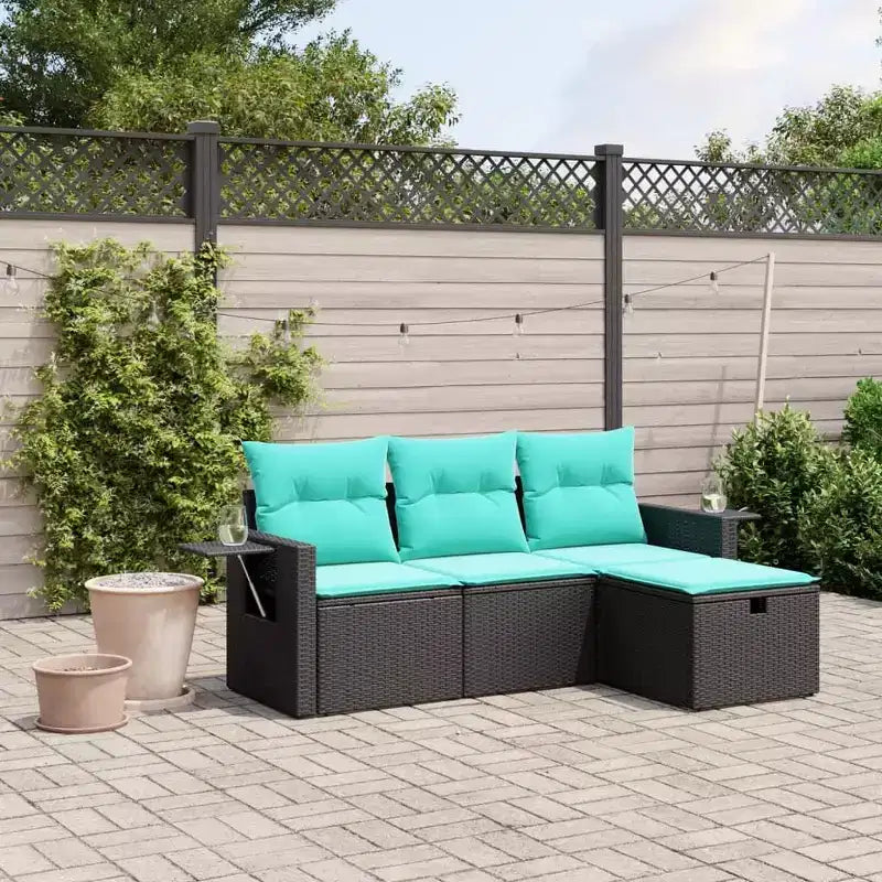 vidaXL Salon de jardin 4 pièces en résine tressée avec coussins