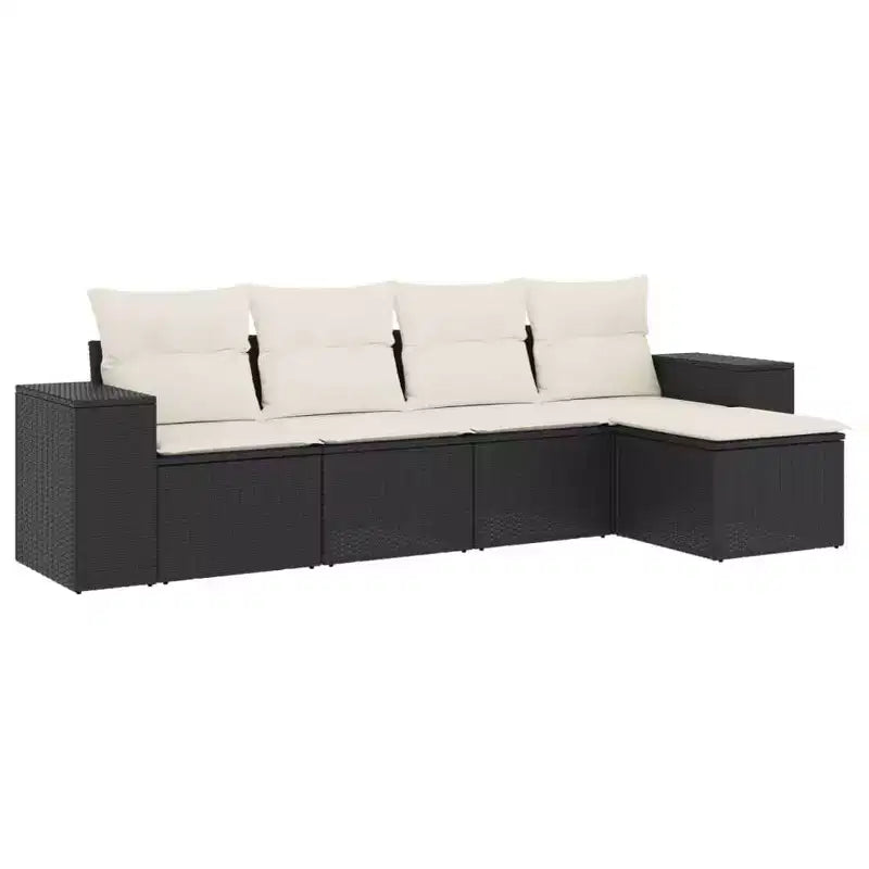 vidaXL 5 Piece Patio Sofa Set with Cushions Black Poly Rattan