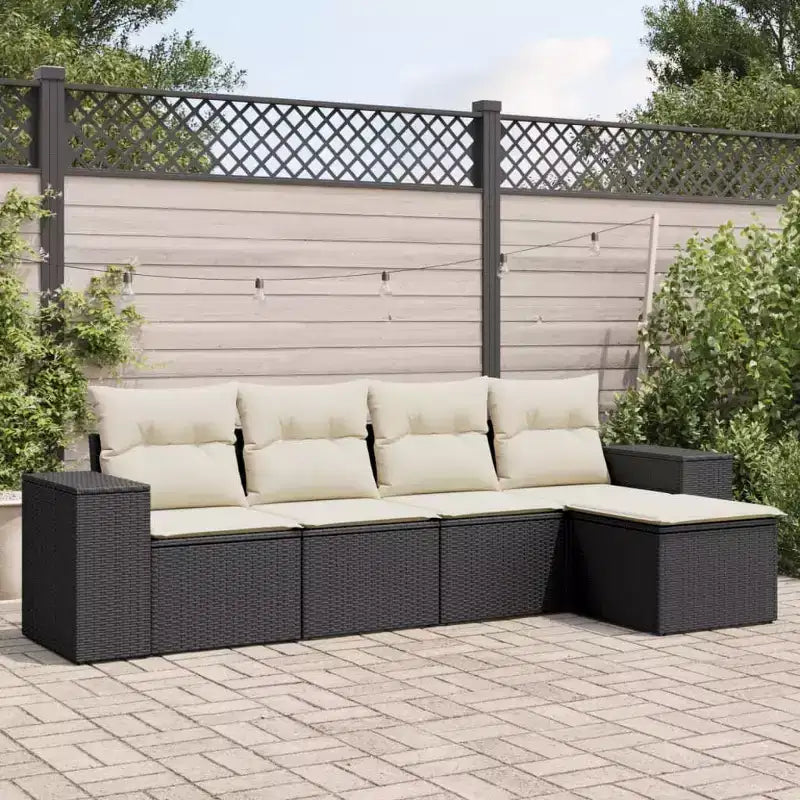 vidaXL Ensemble de canapés de jardin 5 pcs avec coussins résine tressée noir