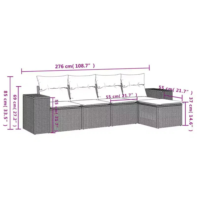 vidaXL Ensemble de canapés de jardin 5 pcs avec coussins résine tressée noir