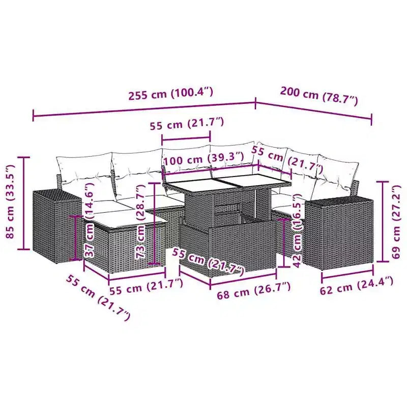 vidaXL Salon de jardin 8 pcs avec coussins résine tressée noir