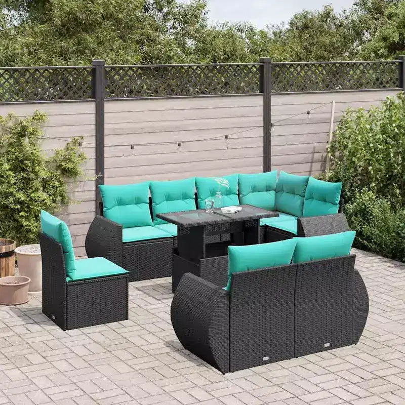 vidaXL Salon de jardin avec coussins et table d'extérieur 9 pièces en résine tressée