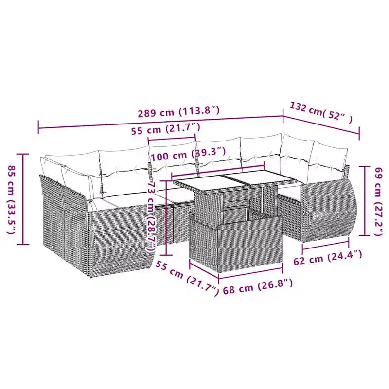 vidaXL Ensemble de canapés de jardin avec coussins, poly rotin et acacia
