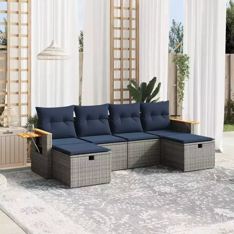 vidaXL Salon de jardin 6 pièces en résine tressée avec coussins