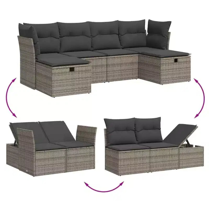 vidaXL Salon de jardin 6 pièces en résine tressée avec coussins