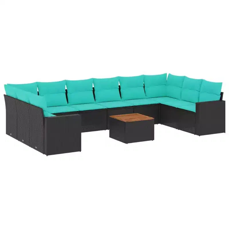 vidaXL 11 Piece Patio Sofa Set with Cushions Black Poly Rattan