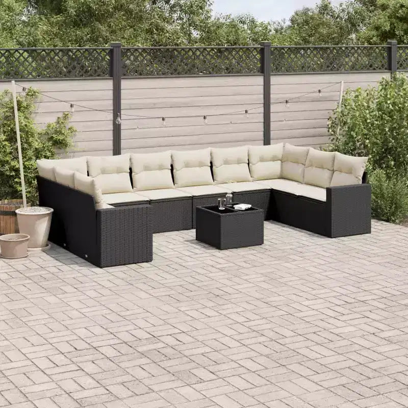 vidaXL Salon de jardin 11 pièces avec coussins en résine tressée noir