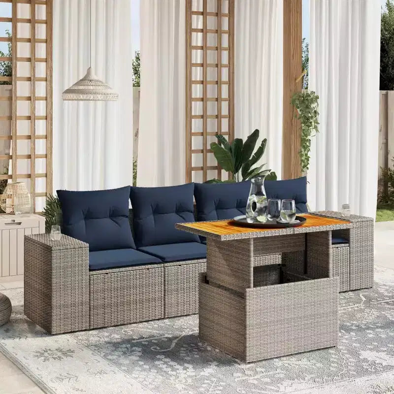 vidaXL Salon de jardin 5 pièces avec coussins en résine tressée