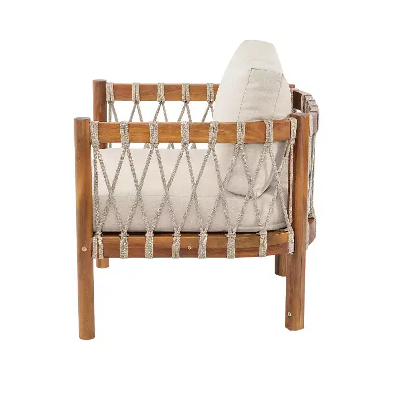 Christopher Knight Home Adalyn Ensemble de 4 pièces de sièges d'extérieur en bois d'acacia avec table et coussins