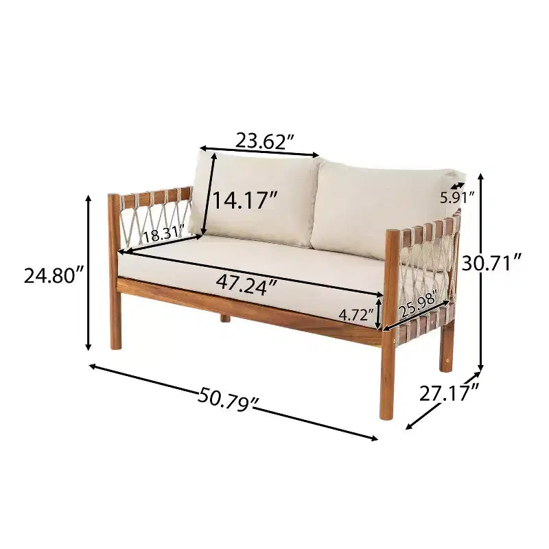 Christopher Knight Home Adalyn Ensemble de 4 pièces de sièges d'extérieur en bois d'acacia avec table et coussins