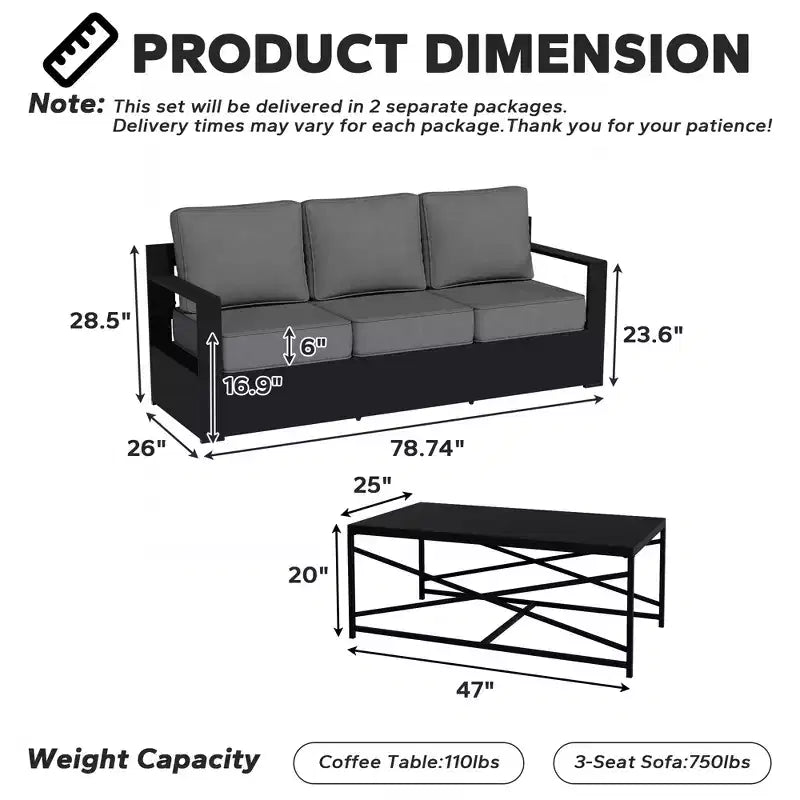 Ensemble canapé 3 places et table basse d'extérieur UPTIOT avec tissu résistant aux intempéries