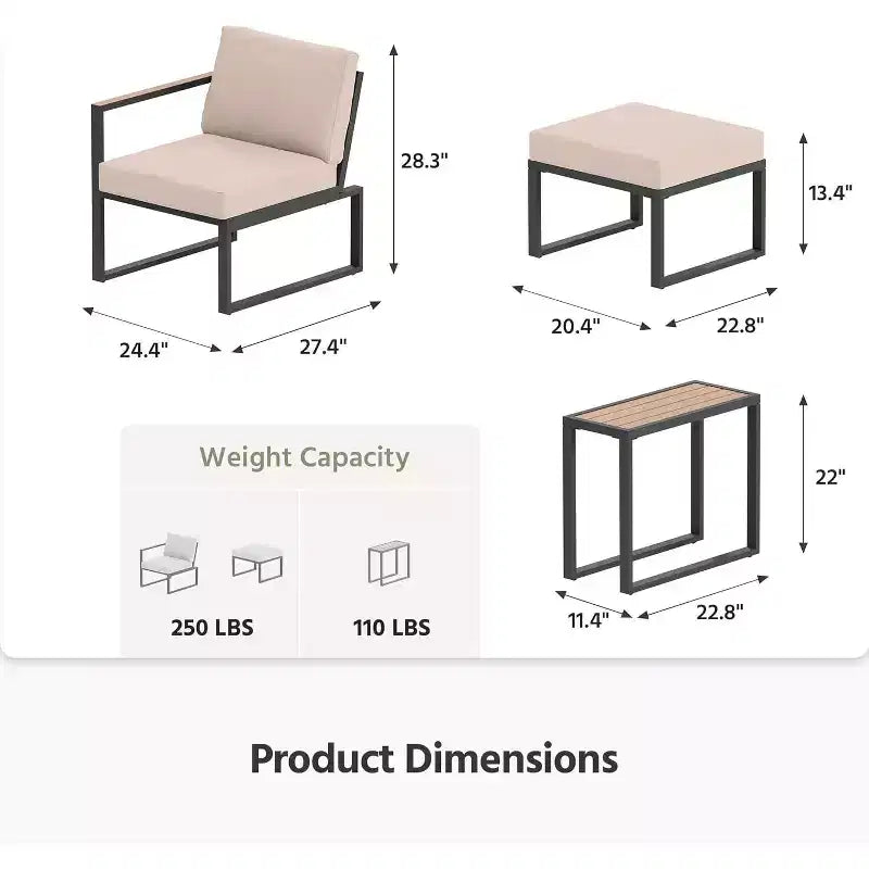 LAUSAINT HOME Ensemble de conversation d'extérieur 5 pièces avec coussins épais 2 poufs et table d'appoint