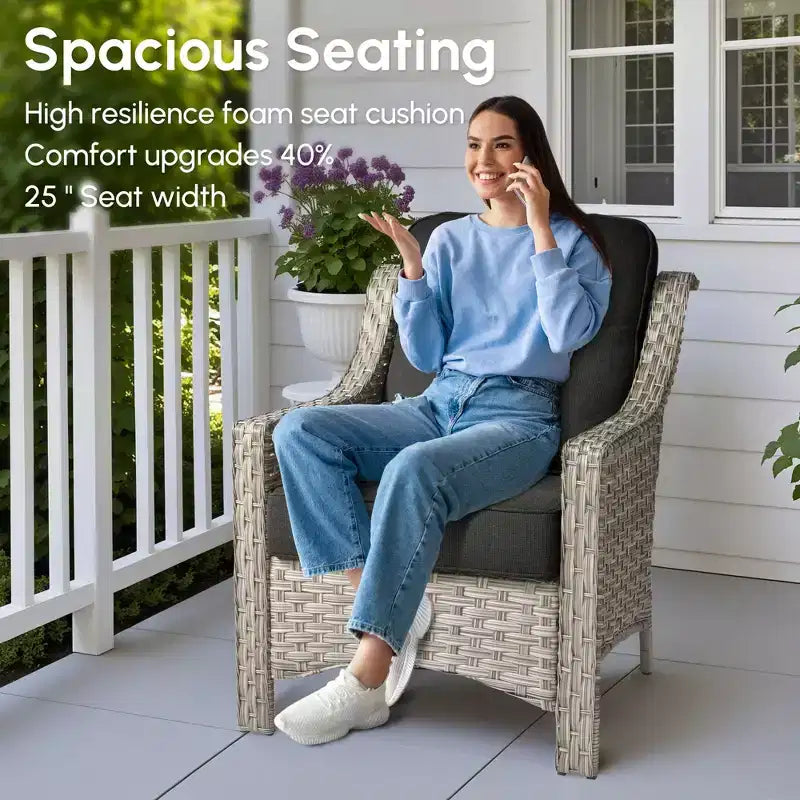 HOMLUX Ensemble de conversation d'extérieur 5 pièces, canapé de patio 3 places avec coussin, fauteuils en rotin à dossier haut, poufs