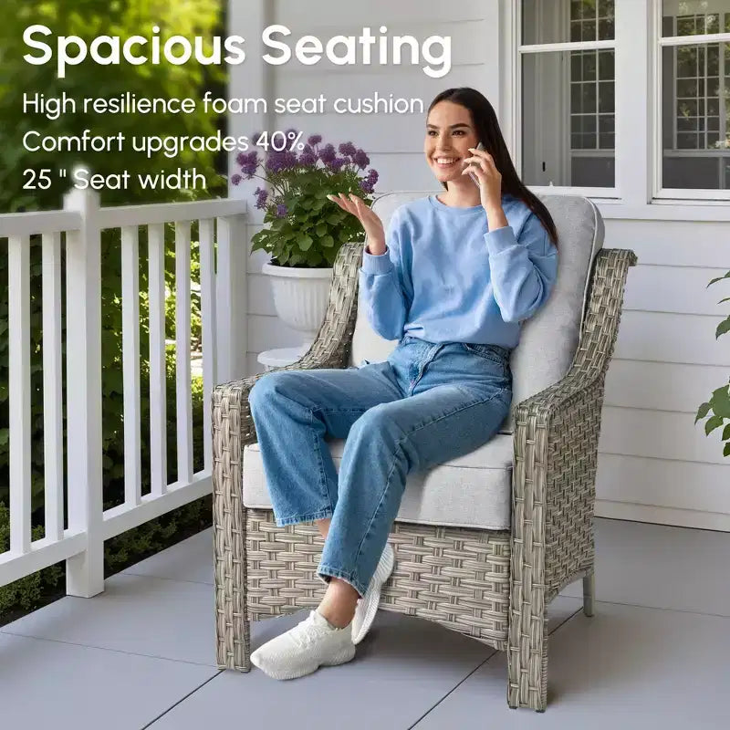 HOMLUX Ensemble de conversation d'extérieur 5 pièces, canapé de patio 3 places avec coussin, fauteuils en rotin à dossier haut, poufs