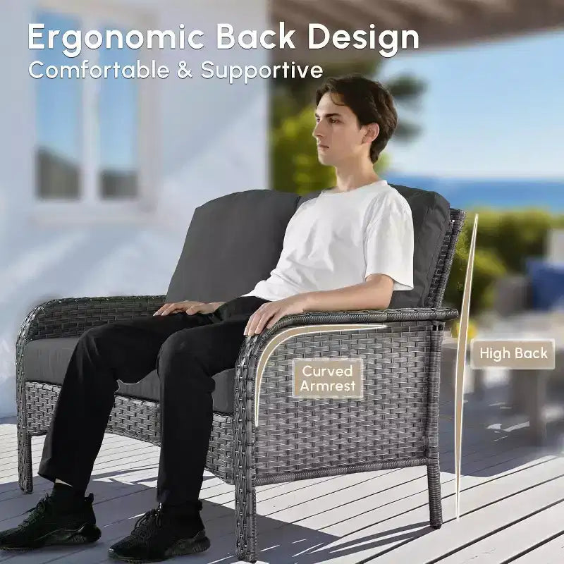 HOMLUX Ensemble de conversation de patio 4 pièces Chaises et canapé en rotin tressé d'extérieur, toutes saisons, dossier haut