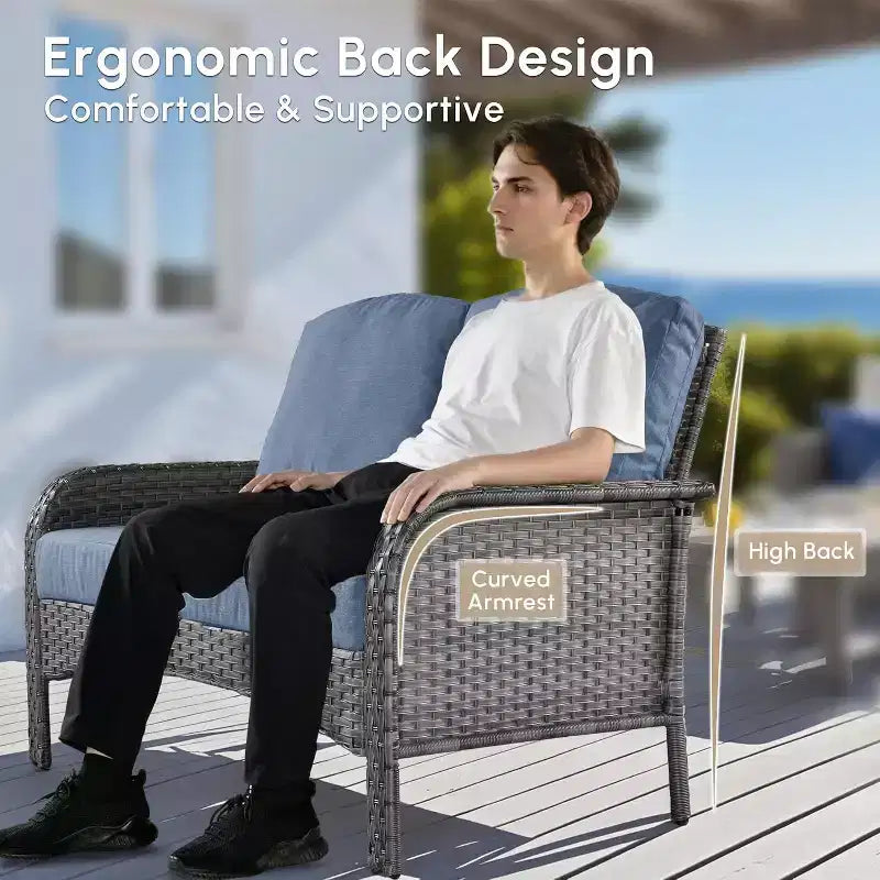 HOMLUX Ensemble de conversation de patio 4 pièces Chaises et canapé en rotin tressé d'extérieur, toutes saisons, dossier haut