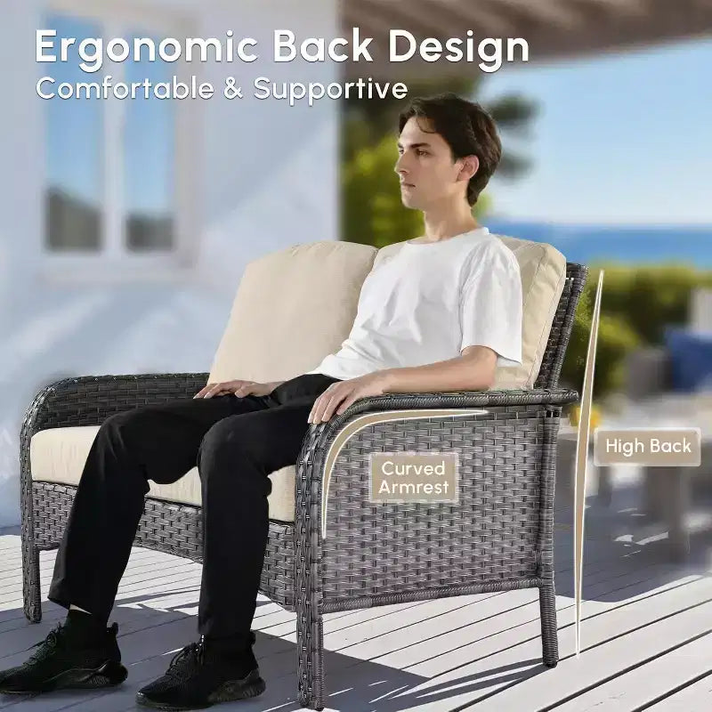 HOMLUX Ensemble de conversation de patio 4 pièces Chaises et canapé en rotin tressé d'extérieur, toutes saisons, dossier haut