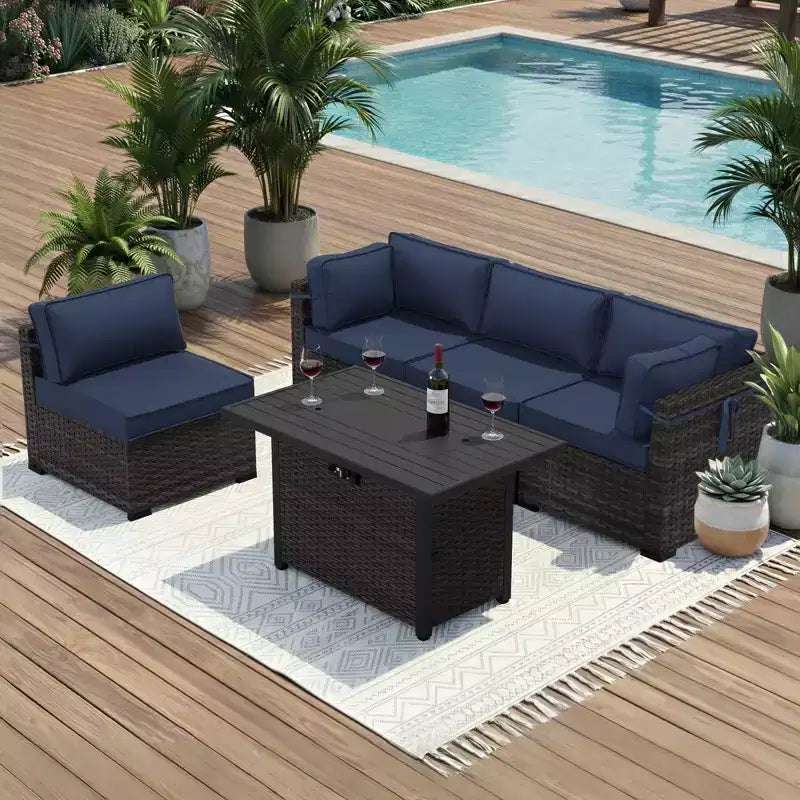 Ensemble de patio UPTIOT 5 pièces : 2 canapés d'angle, 2 chaises d'appoint et une table basse brasero grise pour un confort et un divertissement extérieurs ultimes