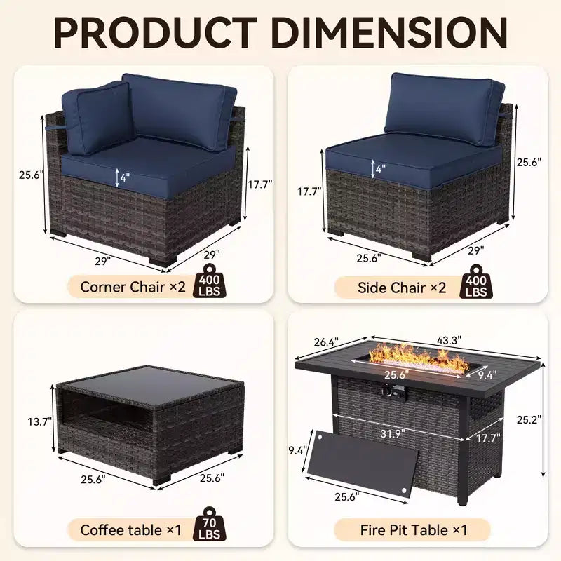 Ensemble de patio UPTIOT 5 pièces : 2 canapés d'angle, 2 chaises d'appoint et une table basse brasero grise pour un confort et un divertissement extérieurs ultimes