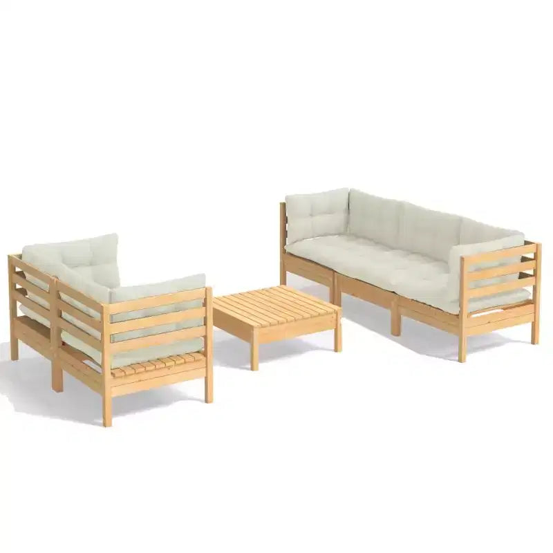 vidaXL Solid Pinewood Patio Lounge Set with Cushions Multi Colors