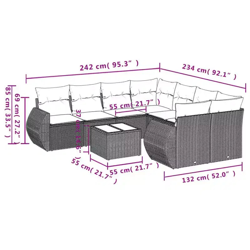 vidaXL Salon de jardin avec coussins - Mobilier d'extérieur moderne en résine tressée