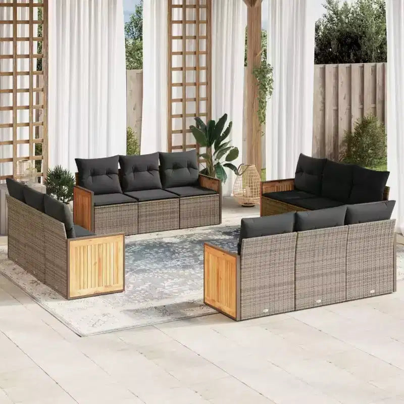 vidaXL Salon de jardin 12 pièces avec coussins en résine tressée gris